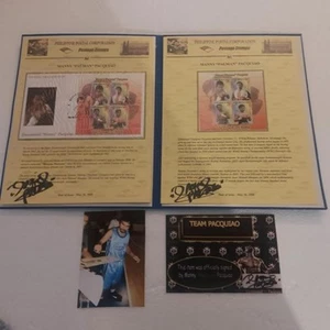 RARE Manny Pacquiao set of 2 FDC stamps folder Authentic signature Signed +COA - Picture 1 of 9