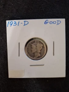 Moneda de diez centavos de plata Mercury 1931-D el 2x2 dice BUENO. Envío gratuito. - Imagen 1 de 4