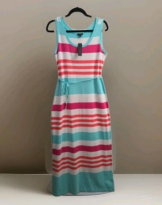 NUEVO Maxi Vestido Talbots Mujer M Multicolor Rayas Náutico Sin Mangas Sol Preppy Foto 1 de 4