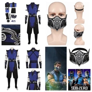 Game Mortal Kombat Sub-Zero Cosplay costume Blue Deluxe outfit+Latex Mask sets - Picture 1 of 28