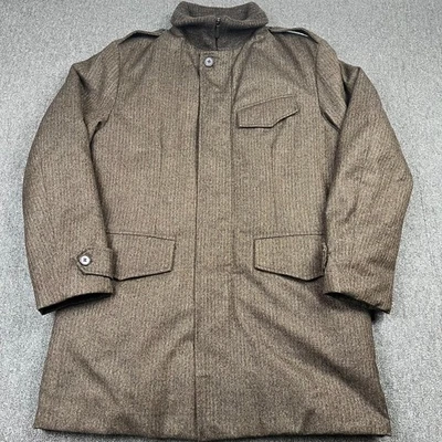 Dunhill Coat Mens Small Brown Wool Goose Down Herringbone Tweed Field Utility - Image 1 of 4
