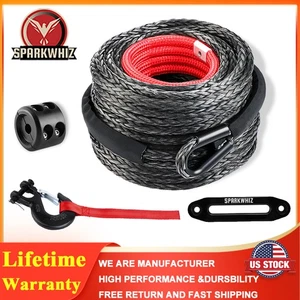 3/8"x100ft 26500LBS Synthetic Winch Rope Winch Line Cable w/Winch Hook for Truck - Picture 1 of 13