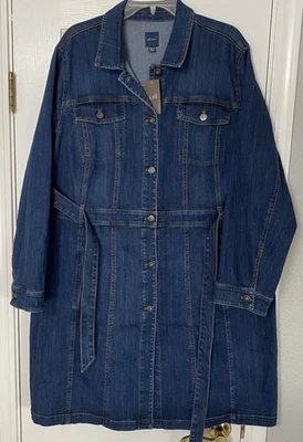 J.Jill Blue Denim Collar Button Front Pockets Waist-Belt LS Dress 2X NWT $159 - Image 1 of 4