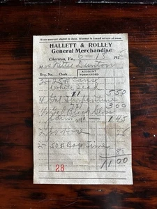 1935 Hallett & Rolley General Merchandise Cheriton VA Rcpt Nettie Dunton ESVA - Bild 1 von 2