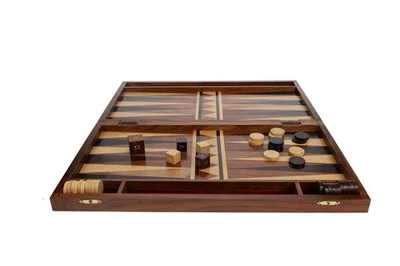 Juego de Backgammon Madera Maciza con Interior Estampado y Dados de Madera Foto 1 de 3
