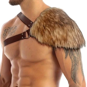 Furry Leather Shoulder Shield Adjustable Chest Harness Medieval Outfit Accessory - Picture 1 of 8