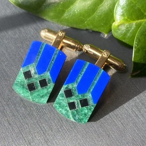 Vintage HAYWARD Lapis Lazuli Malachite CuffLinks Estate Fine Jewelry Pre-Owned - Picture 1 of 18