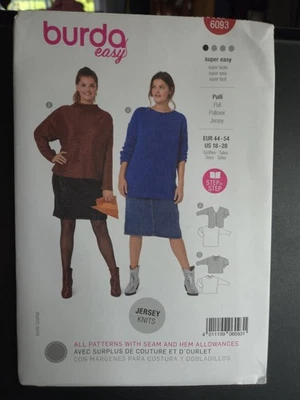 BURDA 6093 PULLOVER TOPS Misses Plus patrón de costura tallas 18 - 28 habilidad: FÁCIL Foto 1 de 3