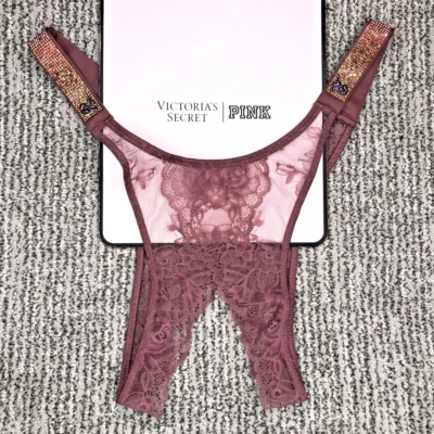 Victoria's Secret Very Sexy NWT Small Purple Lace Crotchles Brazilian Panty Logo - Image 1 of 4