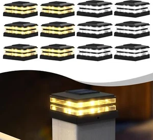 4x4 Solar Post Cap Lights, 12 Pack Fence Deck Post Lights Outdoor Solar Powered - Picture 1 of 7
