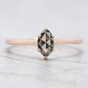 0.72 Ct Marquise Salt And Pepper Diamond Ring 14K Rose Gold Engagement Gift Ring - Picture 1 of 8