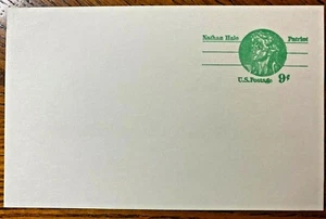US Postal Card - Nathan Hale, Patriot 9 cent; (PC48) UX72 green; mint/unused - Picture 1 of 2