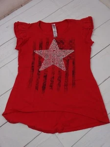 Beautees Girls Red w/Black Graphic & Blingy Star Size XL Ruffle Sleeve Shirt - Picture 1 of 3
