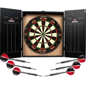 RUTHLESS HOTSHOT HOME DARTS CENTRE HDC INC DARTBOARD, CABINET, 2 SETS OF DARTS - Picture 1 of 6