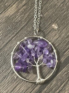 Amethyst Tree of Life Pendant + 20" Stainless Steel Chain Blue Gift Bag - Picture 1 of 5