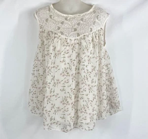 Bellambia Italy Top Silk Lace Floral Sleeveless Size Large Ivory Cottagecore - Picture 1 of 12