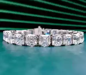 Bracciale Tennis Donna 10Ct Taglio Asscher Diamanti Creati in Laboratorio Oro Bianco 14k Over - Foto 1 di 4