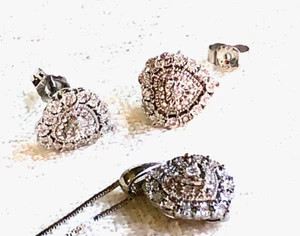 AFFINITY DIAMONDS NECKLACE & EARRINGS SET HEART-SHAPE STERLING SILVER (M4005-22) - Picture 1 of 9