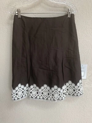 Falda Ann Taylor Loft Forrada de Lino Marrón Talla 6P Foto 1 de 4