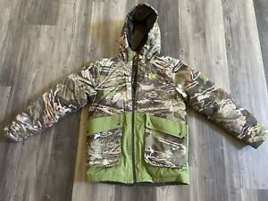 Under Armour Insulated Jacket Boys Youth Medium Green Camouflage Hooded Polartec