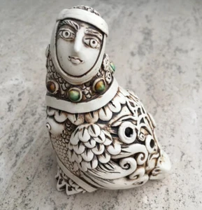 Harpy Woman & Bird Harp Flute Ocarina Signed & Stamped Pottery Whistle Music Vtg - Picture 1 of 12
