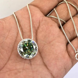 12 CT CERTIFIED BLUE ROUND CUT MOISSANITE HALO PENDANT WITH WHITE ACCENTS - Picture 1 of 4