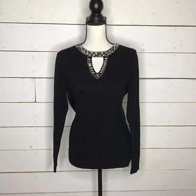 New INC Embellished Key Hole Sweater Pullover Black Women's XS - Image 1 of 4