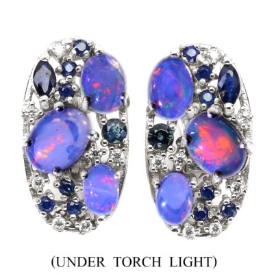 925 Orecchini Argento Sterling Ovale Opale di Fuoco 8x6mm Zaffiro Gemma Gioielli - Immagine 1 di 4