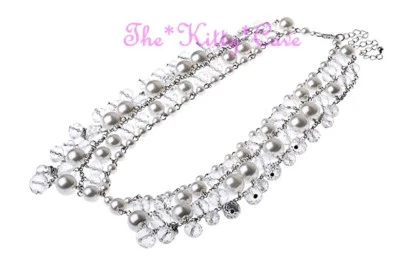 White Simulated Pearl & Clear Czech Lead Crystal Glass Peter Pan Collar Necklace - Image 1 of 2