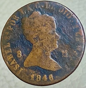 Large 1846 Spanish Coin 180 Years Old 8 Maravedis Queen Isabella II Rare - Picture 1 of 11