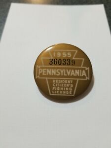 Vintage 1955 Pennsylvania Resident Citizens Fishing License Pin PRISTINE 360339