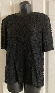 Vintage SWEE LO 80’s Holiday Black Top Blouse Size M Beaded Lined Excellent Cond - Picture 1 of 11