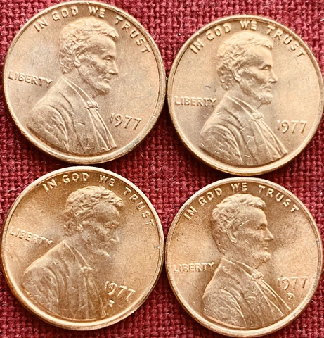 1977 P/D Lincoln Cents P Are BU; D Are AU - 2 Of Each Cover