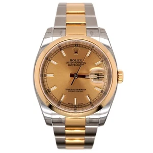 Rolex Datejust 36mm Oro Quadrante 18k Giallo 2-Tone Liscio Ostrica Watch 116203 - Foto 1 di 10