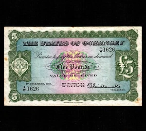 Guernsey 5 Pounds 1956 P-44a * VF * First Date * - Picture 1 of 2