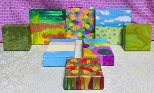 Menge 8 handgemalte Original Leinwand Blöcke Acryl Großhandel - Bild 1 von 9