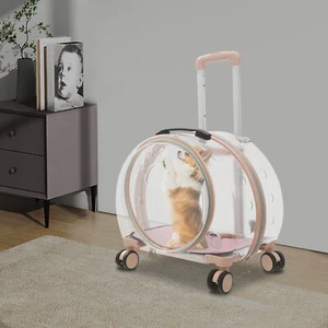 Transparent & Fully Breathable Dog/Cat Carrier with Rolling Wheels for Traveling - Picture 1 of 24
