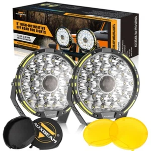 Pair AUXBEAM 9" 360-PRO LED Pods Driving Lights Offroad w/ Leather + Amber Cover - Picture 1 of 12