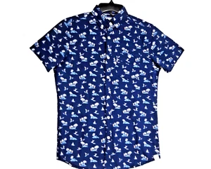Camicia bambino Free Planet blu tropicale manica corta casual con bottoni ragazzo taglia S - Foto 1 di 12