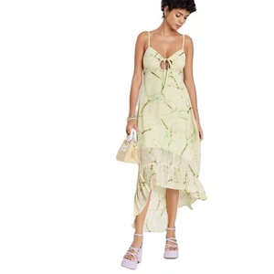 Wild Fable Women's XL Green Butterfly Sleeveless High Low Hem Chiffon Midi Dress - Picture 1 of 5