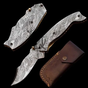 handmade full Damascus folding/pocket knife liner lock for camping,Hunting,Fish - Picture 1 of 3
