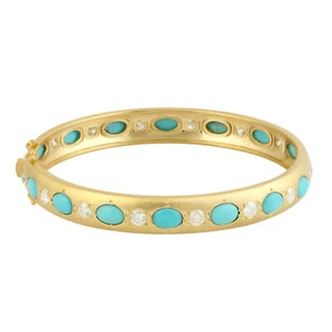 Conjunto de bisel de 3,68 quilates brazalete de diamantes turquesa de oro amarillo de 18 k - Imagen 1 de 3