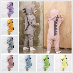 UK Baby Boy Girl 3D Dinosaur Hooded Romper Jumpsuit Outfits Clothes - Picture 1 of 19