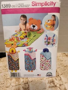 Simplicity Pattern 1389 Child Nap Pack Animal Sleeping Bag Bear Lion Uncut FF - Picture 1 of 2