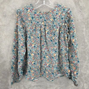 Vertbaudet Girls Floral Long Sleeve Top 8 Yrs Blue Colorful Flowers Birds Ruffle - Picture 1 of 11