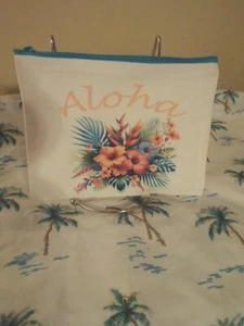 Aloha Floral Cosmetic Bag with light blue zipper on top - Picture 1 of 2