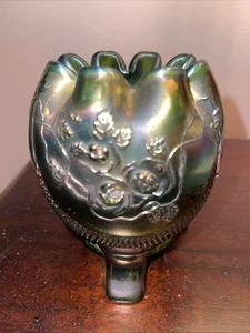 Vintage Northwood fein geschliffenes Karneval Glas Rosenschale - irisierend marineblau - Bild 1 von 11