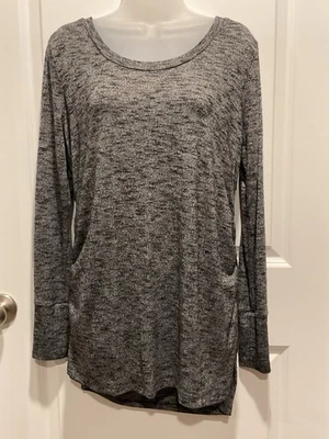 Liz Lange 孕妇装衬衫灰色长袖舒适大号女式束腰上衣层 — 第 1/4 张图片