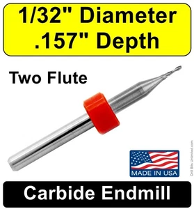 1x 1/32 Zoll Hartmetall Schaftfräser 2 Flöte Upcut Vierkant CNC Router Bit 1/8 Zoll Schaft - Bild 1 von 3
