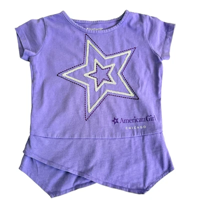 Girl's American Girl Chicago Purple Sequin Star Shirt Cotton Peplum Sz S 7/8 - Image 1 of 4